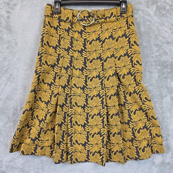 Maison Margiela Skirt Womens Size 40 Black Gold Floral Jacquard Belted A Line